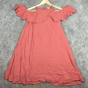 Mossimo Dress XS Mini Pink Off Shoulder Ruffle Gauze A Line Trapeze Casual Solid